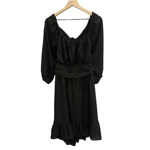 Dokotoo Womens‎ Black Solid A-Line Dress Size 2XL Square Neck Tie Back Ruffle